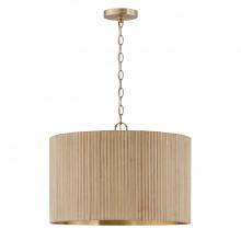 Capital Lighting 350741WS - 3-Light Pendant in Matte Brass and Handcrafted Mango Wood in White Wash