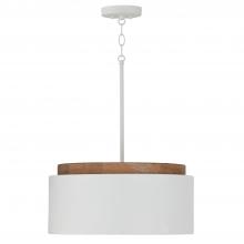 Capital Lighting 350912LT - 1-Light Drum Pendant in White with Mango Wood and Matte White Metal Shade