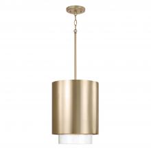 Capital Lighting 353011MA - 1-Light Cylindrical Metal Pendant in Matte Brass with Seeded Glass