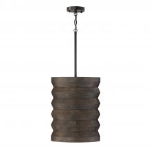 Capital Lighting 354011EB - 1-Light Pendant in Matte Black and Handcrafted Mango Wood in Espresso Stain