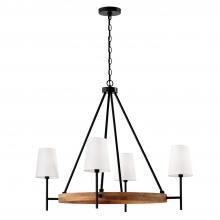 Capital Lighting 450841WK-709 - 4-Light Chandelier in Matte Black and Mango Wood with Removable White Fabric Shades