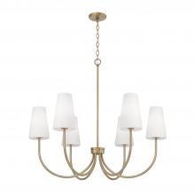  455261AD-550 - 6-Light Transitional Chandelier in Aged Brass with Tapered Soft White Glass