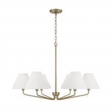 Capital Lighting 456661AD-714 - 6-Light Angular Chandelier in Aged Brass with Tapered White Fabric Shades