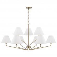 Capital Lighting 456691AD-714 - 9-Light Angular Two-Tier Chandelier in Aged Brass with Tapered White Fabric Shades