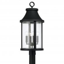 Capital Lighting 953645BK - 4-Light Outdoor Cylindrical Post Lantern in Black with Seeded Glass