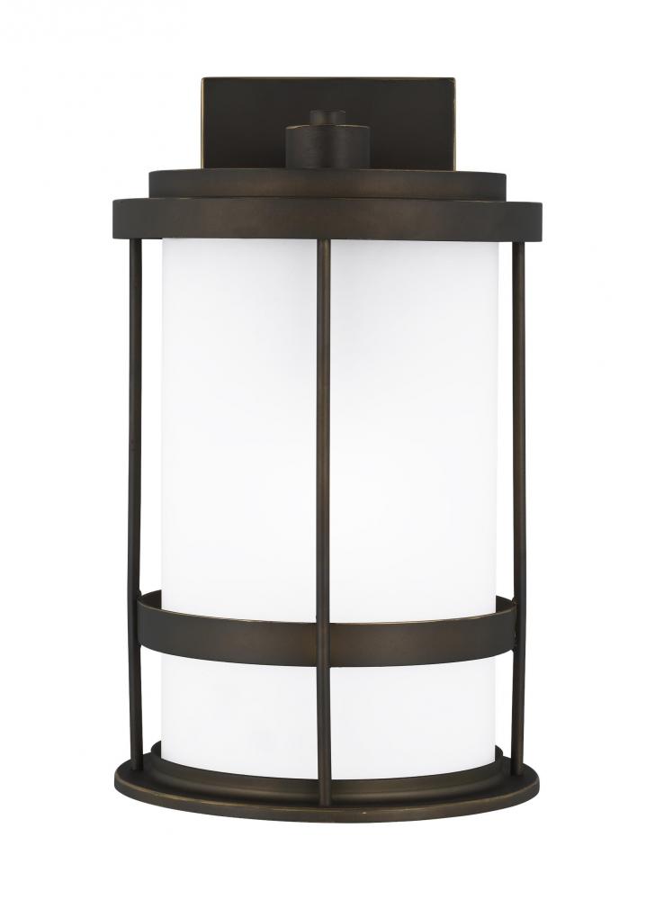 Wilburn modern 1-light outdoor exterior medium wall lantern sconce in antique bronze finish with sat