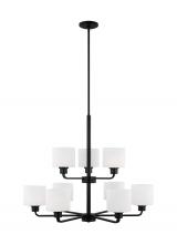 Generation Lighting Seagull 3128809-112 - Canfield indoor dimmable 9-light chandelier in midnight black finish and etched white glass shade