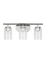 Generation Lighting Seagull 41172-05 - Oslo dimmable 3-light wall bath sconce in a chrome finish with clear seeded glass shade