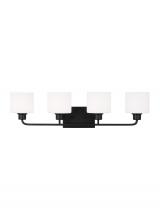 Generation Lighting Seagull 4428804-112 - Canfield indoor dimmable 4-light wall bath sconce in a midnight black finish and etched white glass