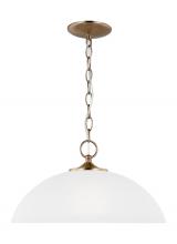 Generation Lighting Seagull 6516501EN3-848 - Geary traditional indoor dimmable LED 1-light pendant in satin brass with a satin etched glass shade