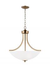 Generation Lighting Seagull 6616503EN3-848 - Geary traditional indoor dimmable LED medium 3-light pendant in satin brass with a satin etched glas