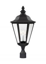 Generation Lighting Seagull 8231-12 - Brentwood traditional 3-light outdoor exterior post lantern in black finish with clear glass panels