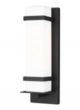 Generation Lighting Seagull 8520701-12 - Alban modern 1-light outdoor exterior small wall lantern in black finish with etched opal glass shad