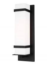 Generation Lighting Seagull 8720701-12 - Alban modern 1-light outdoor exterior large square wall lantern in black finish with etched opal gla