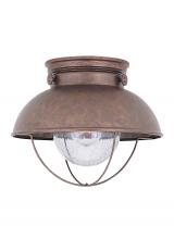 Generation Lighting Seagull 8869-44 - Sebring transitional 1-light outdoor exterior ceiling flush mount in weathered copper finish with cl
