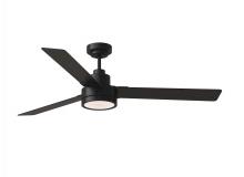 Generation Lighting Seagull 3JVR58MBKD - Jovie 58" Dimmable Indoor/Outdoor Integrated LED Midnight Black Ceiling Fan with Light Kit, Hand