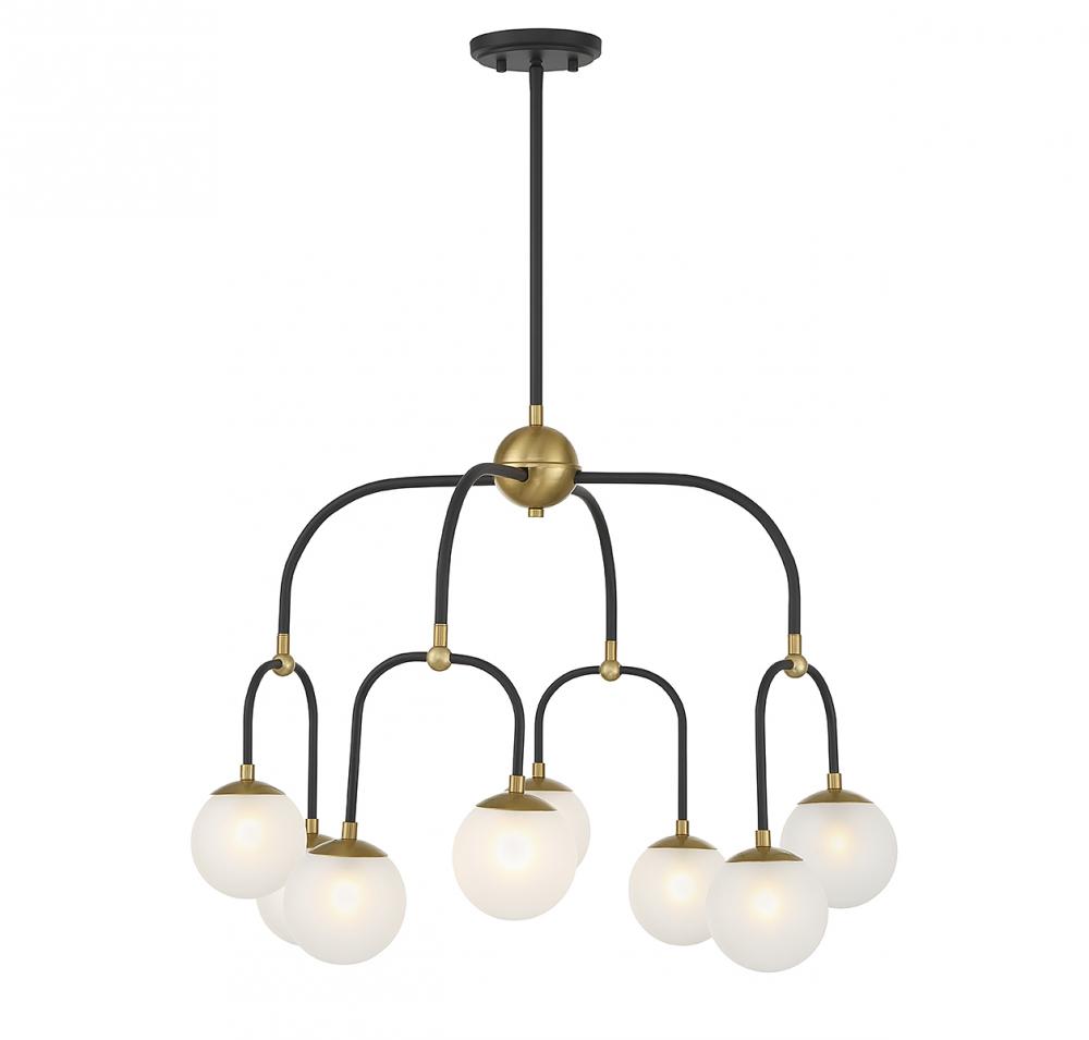 Couplet 8 LT Chandelier in Matte Black with Warm Brass Accents