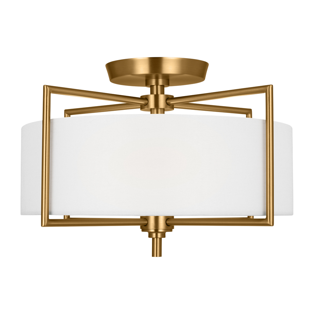 Perno midcentury 2-light indoor dimmable medium ceiling semi-flush mount in burnished brass gold fin